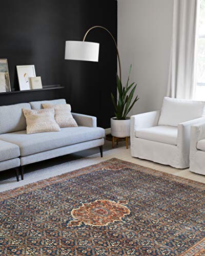 Loloi Layla Collection LAY-09 Cobalt Blue/Spice 2'-3" x 3'-9" .13" Thick Accent Rug, Soft, Durable, Vintage Inspired, Distressed, Low Pile, Non-Shedding, Easy Clean, Printed, Living Room Rug - color: Cobalt Blue / Spice, size: 2'3" x 3'9" (Rectangular)
