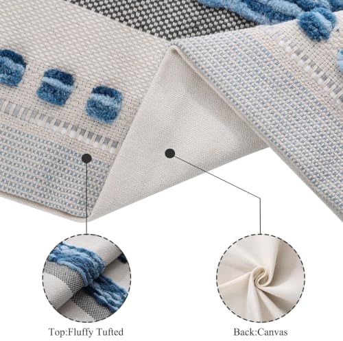 Coastal Pillow Covers 18x18 Set of 2 Boho Tufted Throw Pillow Covers Stripe Beach Decorative Pillow Cases Accent Chenille Pillowcases Farmhouse Cushion Case for Home Decor, Sky Blue - color: Sky Blue Stripe, size: 18" x 18" (Pack of 2)