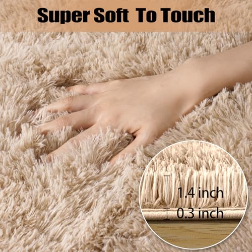 qulint Bedroom Area Rugs 4x6, Fluffy Soft Shag Kids Rug for Boys and Girls Small Carpet for Nursery, Fuzzy Plush Shaggy Alfombras for Teen Dorm Livingroom Home Decor Aesthetic (4ft x 6ft, Light Tan) - color: Lighttan, size: 4' x 6' (Rectangular)