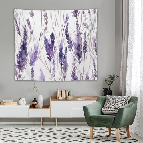 HZOHNAGO Lavender Flower Tapestry Watercolor Purple Floral Pattern Printed Wall Tapestry Wall Hanging for Bedroom Living Room Dorm 60" W x 50" H - color: Lavender-12, size: 60"L x 50"W