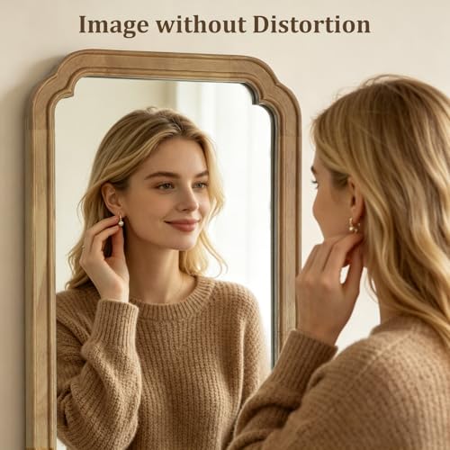 WallBeyond 48" x 14" Full Length Door Mirror with Rustic Rounded Corner Wood Frame, Over the Door Hanging Mirror for Bedroom, Closet, Dressing Area and Entryway, Natural - color: Natural a, size: 48"L x 14"W