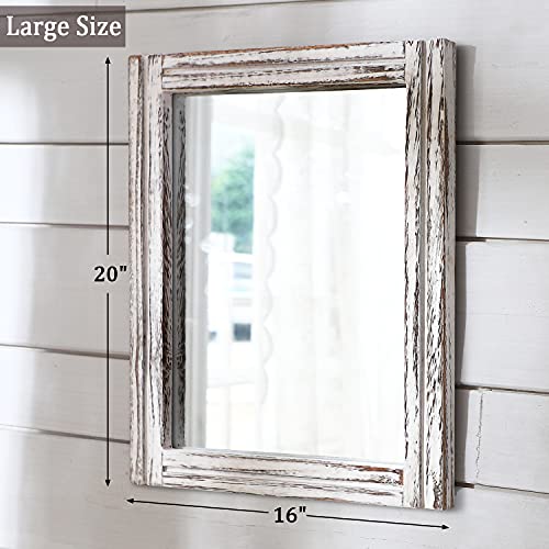 AAZZKANG Rustic Wall Mirror Rectangle Wood Framed Mirrors Large 20"x16" Decorative for Bedroom Bathroom Living Room Farmhouse Home Entryway Hanging White - color: A-rustic White, size: 20"L x 16"W