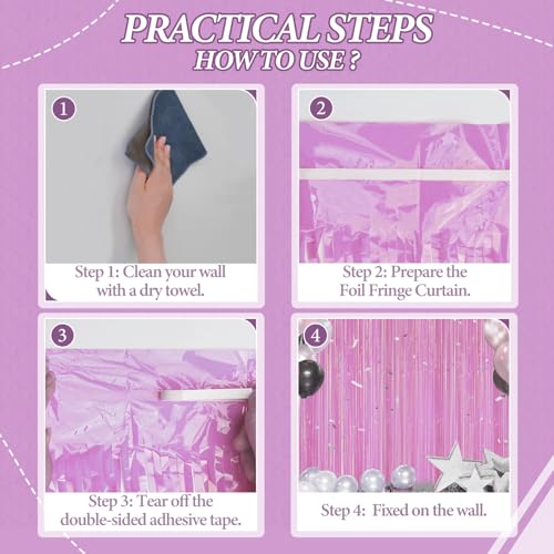 DECOCKRAT 3 Pack Foil Fringe Backdrop - Pastel Purple Shiny Tinsel Curtains for Party Decoration/Photo Booth Props - 3.3x8.2 FT Metallic Foil Backdrop for Birthday, Wedding, Graduation, Christmas. - color: Pastel Purple