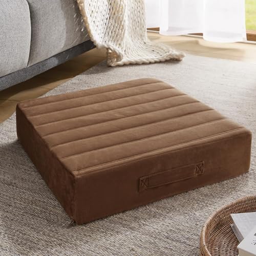 Codi Large Floor Pillow, Meditation Cushions for Adults with Thick Foam and Soft Tufted Covers, Washable Square Seating for Couch and Yoga Sitting, 22 × 22 × 5 Inch Coffee - color: Coffee, size: 22 Inch (Pack of 1)