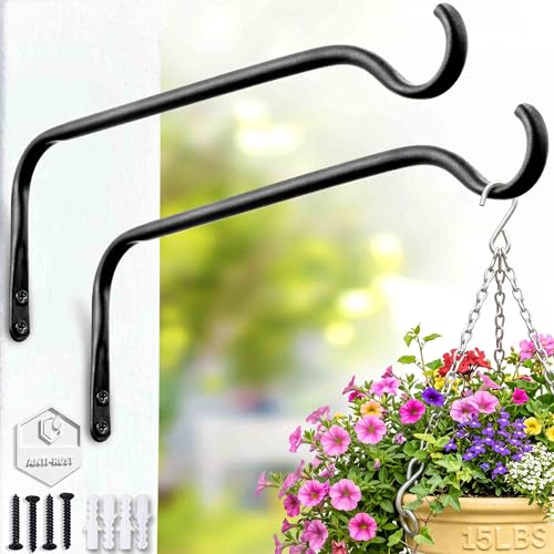 Lifyzoon 12 Inch Plant Hanger Brackets, 2 Pack Metal Hanging Wall Hooks | Heavy Duty Steel, Rustproof Outdoor, Large Basket Hook, For Bird Feeders, Hanging Wind Chimes, Fence Wall, Garden Decor - size: 12Inch-2Pack
