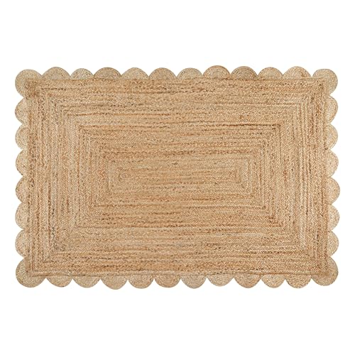 Savi Home Scalloped Jute Rug 4'x6' – Handwoven Natural Area Rug, Farmhouse Boho Style, Eco-Friendly Reversible Carpet for Living Room, Bedroom, Entryway, Dining Room Décor - color: Scalloped Natural, size: 4' x 6' (Rectangular)