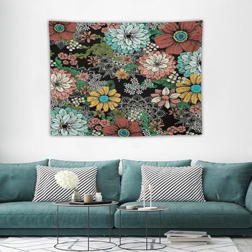 Vintage Boho Floral Tapestry Wall hanging,Bohemian Blossom Colorful Mandala Flower Tapestries, Botanical Spring Multi Color Tapestry for Bedroom Home Hippie Wall Decor 40"x30" - color: Boho Floral-6, size: W40xL30in