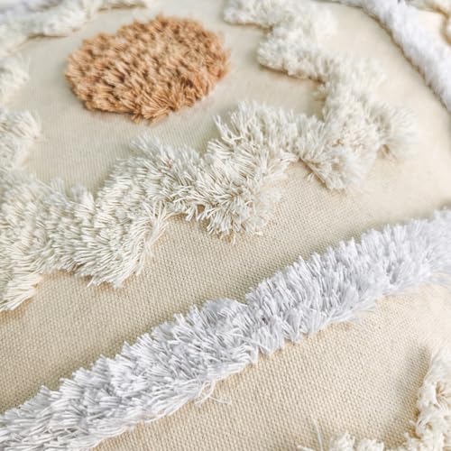 Andreannie Pack of 2 Boho Tufting Throw Pillow Cover Embroidered Textured Cushion Cover with Tassels Soft Home Decororative for Couch Sofa 18x18 inch (Boho Cream) - color: Boho Cream