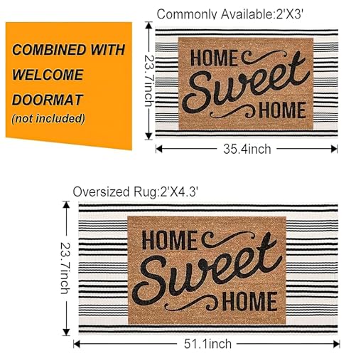 Black and White Striped Doormat 24'' x 35'' Front Porch Rug Machine Washable Indoor Outdoor Doormat for Front Porch Hand-Woven Entryway Rug for Laundry/Bathroom/Bedroom - color: White Striped, size: 2' x 3' (Rectangular)