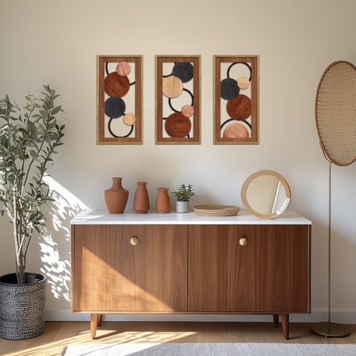 KAIRNE Boho Abstract Wooden Wall Art,3 pieces Vintage Modern Wall Sculptures,Rustic Farmhouse Framed Hanging Decor,Minimalist Mid Century Wall Decor for Living Room Bedroom Kitchen Office,8X16 inch - color: Boho Abstract, size: 8"L x 16"W