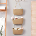 AARAINBOW Wall Hanging Cotton Baskets - Large 3 Tier Decorative Baskets for Wall, Nursery, Bathroom (B-Brown)
