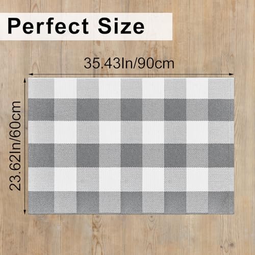 Buffalo Plaid Outdoor Rugs 2 x 3 Grey and White Rug, Front Door Mat Washable Small Throw Rug for Kitchen Entryway Patio Bathroom Farmhouse Decor Area Rug - color: Grey and White, size: 2‘×3’