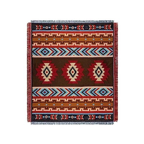LumiSyne Cotton Woven Throw Blanket With Tassel Bohemian Tribal Ethnic Style Geometric Pattern Aztec Navajo Blanket Decorative Throw For Sofa Bed Armchair Camping Tapestry Tablecloths Carpet 160x130cm - color: Kilim