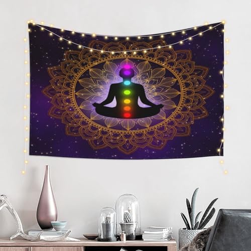 RTAFGU Chakra Meditation Tapestry, Mandala Chakra Meditation, Spiritual Energy Yoga Galaxy Art Home Aesthetic Tapestries Wall Hanging for Home Living Room Dorm Party Bedroom Decoration 40" L x 28" W - color: Chakra Meditation_1502, size: 40"L x 28"W