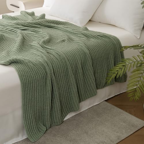 WESHIONGOO Throw Blanket for Couch Soft Knit Throw Blanket with Chenille Yarn Non-Shedding, Chenille Blanket for Living Room Bed Sofa (Sage Green, 50"*60") - color: Sage