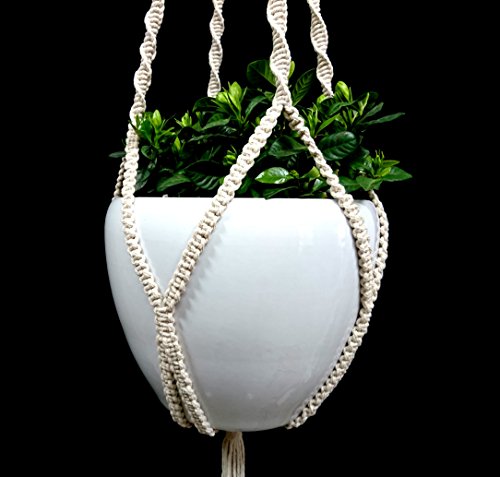 4 Legs Cotton Rope Macrame Plant Hanger Hanging Planter Holders Cream Color, 48-inches for 10-12" Pot (Cream) - color: Cream