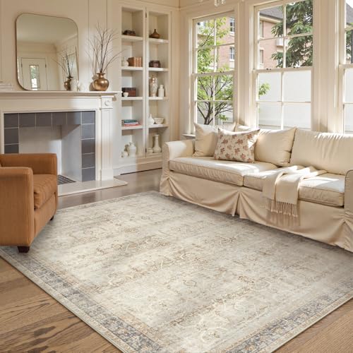 Collive Area Rug for Living Room 5x7, Machine Washable Neutral Boho Rugs for Bedroom, Soft Non-Slip Low Pile Indoor Floor Accent Carpet for Office Entryway Nursery Dining Room - Tan - color: Tan, size: 5' x 7' (Rectangular)