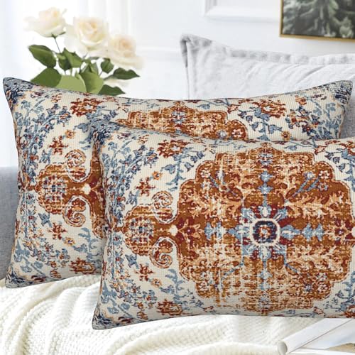 Ethnic Boho Throw Pillow Covers Set of 2 Rug Boho Style Ethnic Design Pillow Covers 20x12 Inch Modern Farmhouse Home Decorative Pillow Cases Cushion Cover for Sofa Living Room Office - color: Ethnic Boho, size: 20" x 12" (Pack of 2)