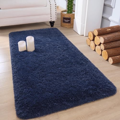 Chicrug Soft Runner Rug for Bedroom Living Room Plush Fluffy Rug 2x4 Feet, Shag Furry Runner Carpet Non Shedding for Nursery Children Kids Girls Room Home Decorative, Navy Blue - color: Navy Blue, size: 2' x 4' (Runner)