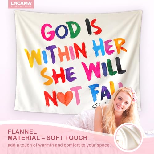 Lacama Christian Tapestry, Cute God is Within her she Will not fall Bible Tapestry Decor for Bedroom College Dorm Apartment, College Dorm Decor,Christian Gifts for Women, 50x60 Inches - color: god is within her she will not fall