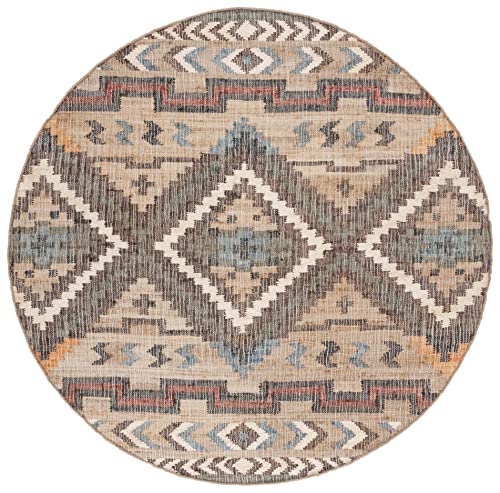 SAFAVIEH Kilim Collection 3' Round Natural/Blue KLM760M Handmade Flatweave Premium Jute Entryway Foyer Living Room Bedroom Kitchen Area Rug - size: 3' (Round)
