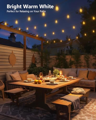 Brightown 175FT Solar String Lights Outdoor Waterproof with Remote, 56+2 LED Shatterproof Bulbs, Dimmable & Timable, 3 Light Modes - Commercial Grade Patio Lights for Garden Backyard Party Decor - size: 175FT(56 Sockets)