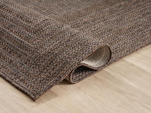 Berry Easy Jute Indoor Outdoor Rug, 8x10 Neutral Bordered Jute Look, Weather Resistant, Easy Care, Lightweight Outdoor Farmhouse Carpet for Patio, Porch, Living Room (8' x 10', Brown) - color: 2004 - Brown, size: 8' x 10' (Rectangular)