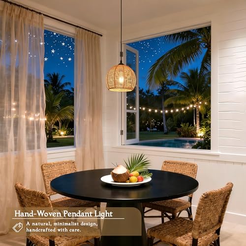 Plug in Mini Hemp Rope Woven Pendant Light Woven Light Fixture Boho Chandelier Wicker Pendant Lights Rattan Plug in Cord Hanging Lights Dome Wicker Chandelier for Bedroom (Bulb Incl.) - color: 8.7" Natural Plug In