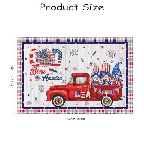 4th of July Area Rug 2x3 Patriotic Truck Gnome Stars Holiday Decorative Entry Rugs Independence Memorial Day Small Non-Slip Low Pile Front Door Mat Indoor Outdoor Entryway Carpet - color: 4th of July Truck Gnome