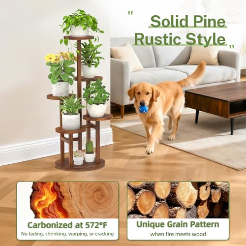 iDavosic.ly 5 Tier Plant Stand Indoor, Tiered Corner Wood Multiple Flower Holder Shelf, Tall Orchid Display Rack for Patio Porch Living Room Balcony Outdoor, Brown - color: Pine Brown, size: 5 Tiers