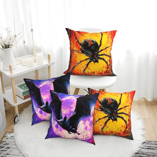 Halloween Bats Throw Pillow Covers 18 X 18 Inch Set of 4 Decorative Cushion Cover Home Decor for Sofa Chair Couch Bedroom Living Room - color: Halloween