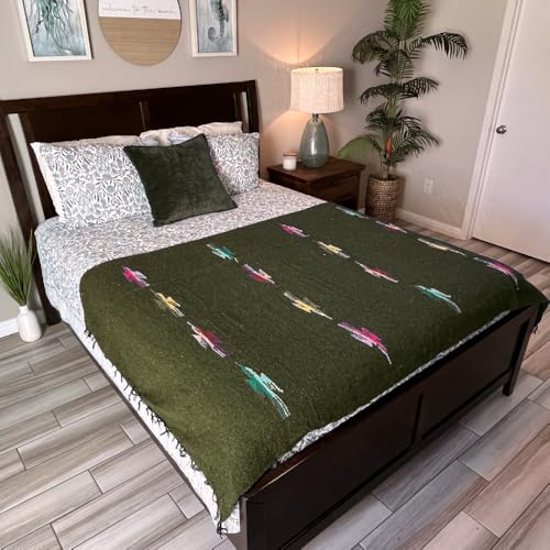 Open Road Goods Mexican Thunderbird Yoga Blanket, Handwoven Throw for Yoga, Meditation, and Home Décor – Versatile Blanket for Beach, Picnic, Camping, or Outdoor Use - color: Olive Green