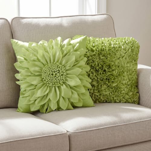 Bella's Giftshop 3D Sunflower Decorative Throw Pillow Covers for Bed Sofa Couch Chair, Accent Floral Taffeta Cushion Cover, Handmade Pillow Cases Living Room Decor, 17x17 Inch-Green/Sage - color: Green