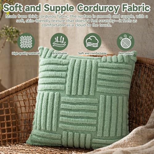 Plush Knitted Throw Pillow Covers, Decorative Cushion Cases for Sofa and Bed, Cozy Texture for Home - color: Green Woven Plush Pillowcase