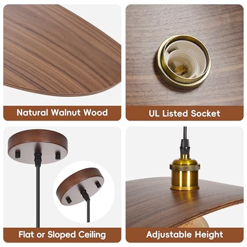 23.6" Wood Pendant Lights, Mid-Century Modern Natural Black Walnut Wood Pendant Light Fixture Hanging Lamp for Kitchen Island, Bedroom, Dining Room, Living Room, Nursery, Entryway, Foyer - size: 23.6" W x 8.3" H