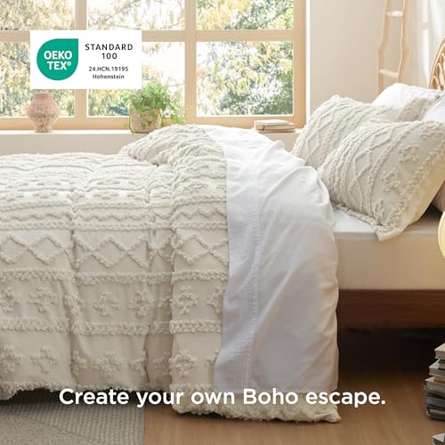 Bedsure Boho Duvet Cover Full Size, Soft & Comfortable Elegant Design Boho Bedding for Decoration, Machine Washable Comforter Cover for All Seasons,Includes 1 Duvet Cover & 2 Pillow Shams,Beige - color: 01 - Beige - Elegant (No Comforter), size: Full (80"