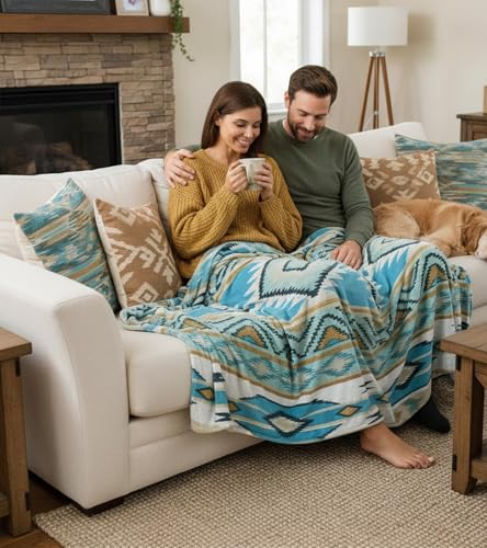 Aipon Boho Aztec Throw Blanket 40"x 50", Western Indian Native American Blanket Southwestern Decor, Teal Soft Cozy Lightweight Throws Blankets Gifts for Women Men Couch Bed Sofa Chair - color: Teal, size: 40.00'' × 50.00''