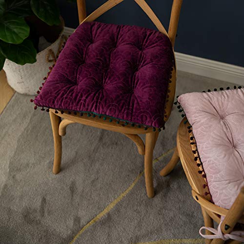 vctops Velvet Soft Square Chair Pad with Ties Cute Gradient Pom Pom Indoor Dining Chairs Cushion (Purple, 16" x 16") - color: Purple, style: 16 Inch x 16 Inch
