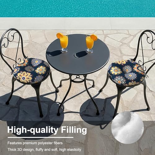 LVTXIII Outdoor Bistro Chair Cushions, 15"x15"x4" Round Patio Chair Cushions, All Weather Tufted Seat Cushions for Patio Furniture Use, Set of 2, Bloom Cobalt - color: Bloom Cobalt