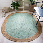 SAFAVIEH Natural Fiber Collection Area Rug - 2'6" x 4' Oval, Aqua Blue & Natural Brown, Handmade Jute, Braided Border Design (NF801A) - color: Aqua/Natural, size: 2'6" x 4' (Oval)