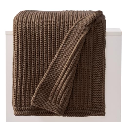 Chunky Knit Brown Throw Blanket for Couch Soft Cozy Thick Knitted Blanket for Sofa Bed, Breathable All-Season Cute Decorative Throw for Living Room, 50"x60",Dark Brown - color: Dark Brown, size: 50"x 60"