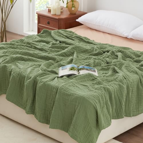Love's cabin 100% Cotton Muslin Blanket, 6 Layer Lightweight Breathable Gauze Queen Size Blanket 90 x 90 Inches, Soft All Season Blanket for Bed, Sage Green - color: Sage Green, size: Queen(90"x90")