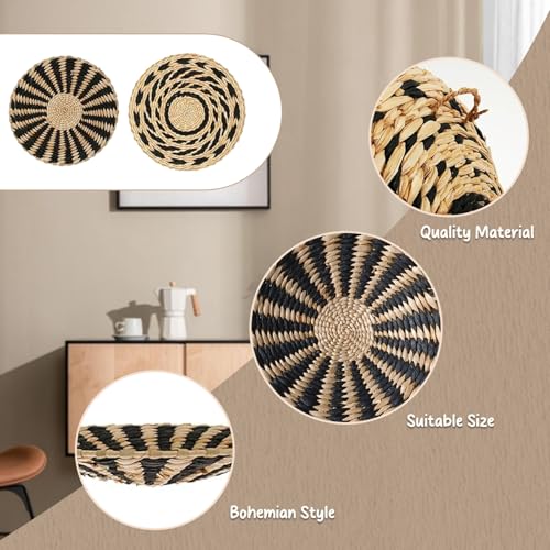 Jeorywoet Round Woven Wall Basket Decor 7Pcs, Natural Rustic Rattan Flower Boho Wall Art for Bedroom, Living Room, Bathroom
