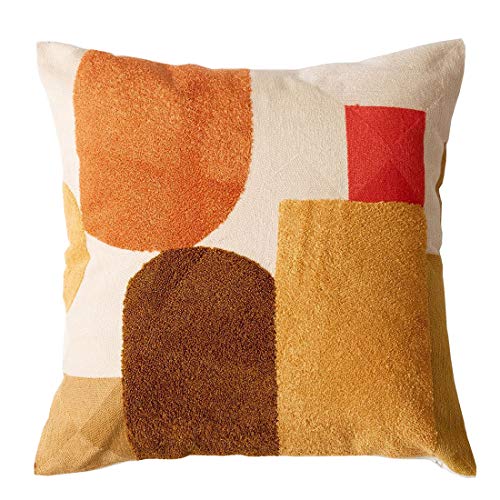 vctops Boho Geometric Tufted Decorative Throw Pillow Cover Farmhouse Cotton Embroidery Accent Square Cushion Case for Couch Sofa Bed (EmbroideryG, 18"x18") - color: Embroideryg, size: 18" x 18" (Pack of 1)