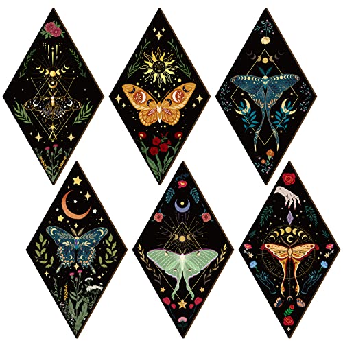 Sintuff 6 Pieces Gothic Wall Decor Boho Sun Moon Phases Wall Art Gothic Minimalist Stars Sun Hanging Wooden Home Decor Farmhouse Pediments for Gallery Living Bedroom Room(Butterfly) - style: Butterfly