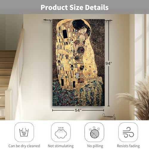 ORIMONY The Kiss by Gustav Klimt Woven Tapestry Wall Hanging, Large Vintage Medieval Tapestry for Room Aesthetic (94L x 54W) - size: 94"L x 54"W