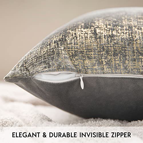 Phantoscope Pack of 2 Sparkling Velvet Geometric-Pattern Throw Decorative Pillow Cover Soft Gold Glitter Square Cushion Cover Pillowcase for Couch Bed and Chair, Grey, 18 x 18 inches, 45 x 45 cm - color: Grey and Gold, size: 18" x 18" (Pack of 2)