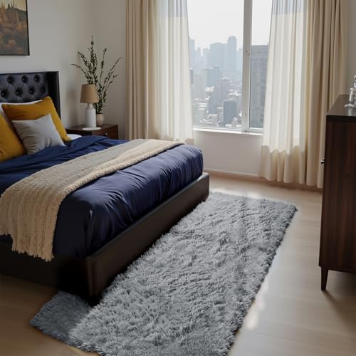 Soft Runner Rugs for Bedroom, Light Grey 2x6 Area Rugs Fluffy Rug Shag Area Rug Carpet, Bedside Rug for Living Room Bedroom Room Home Decor - color: Light Grey, size: 2' x 6' (Rectangular)