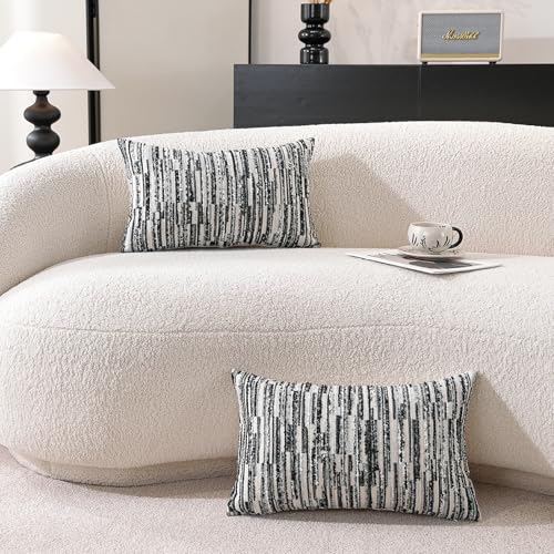 Striped Throw Pillow Covers 20x12 Set of 2 Black Textured Boucle Chic Morden Boho Accent Farmhouse Decorative Chenille Pillow Covers for Home Decor Bed Sofa Living Room - color: Black, size: 20" x 12" (Pack of 2)