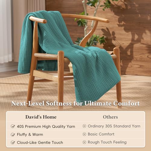 David's Home 100% Cotton Muslin Blanket Twin Size for College Dorm, 4-Layer Soft Breathable Lightweight Comfy Cozy Throw Guaze for Hot Sleepers, 3D Bubble Room Decor for Bed, Giftable, Teal, 66"x90" - color: Teal, size: Twin(66*90")